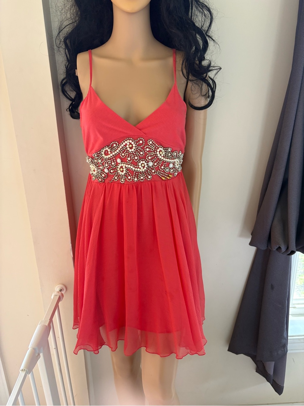 Manoush Silk Chiffon Dress Coral Made in India. Size S